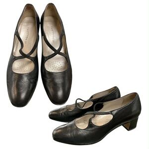 Trotters Black Leather Cross-Strap Low Heel Pumps S6.5